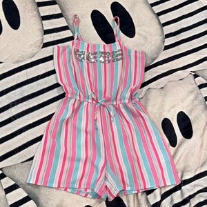 Bebe Striped Pink and Blue Romper